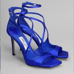 Jimmy Choo Azia 95 Blue Satin - Size 37.5 - NEW IN BOX